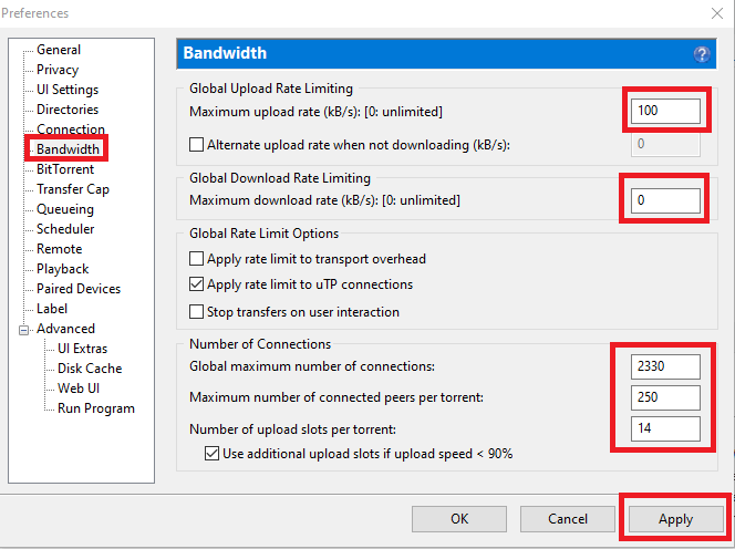 bandwidth-utorrent
